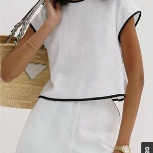 NWT White Short Sleeve Linen Set with Black Trim